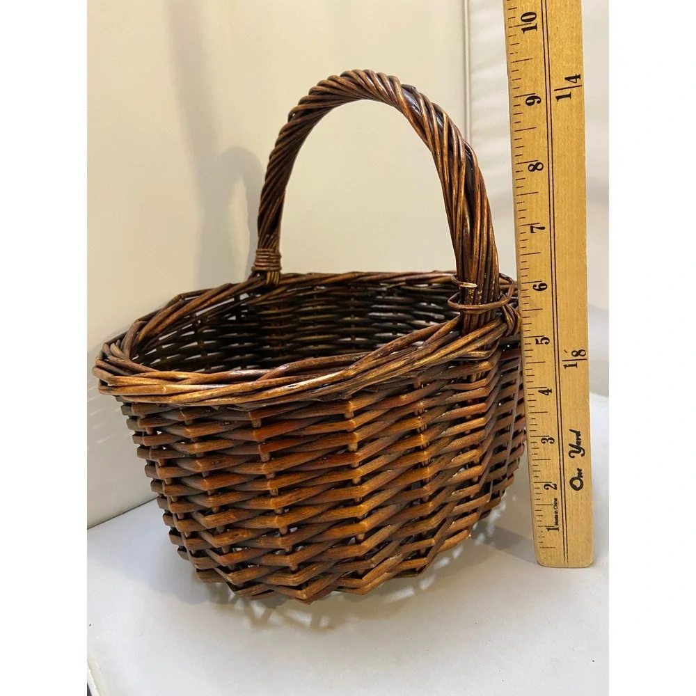 Wicker Basket Home Decor OS Dark Brown Woven Oval Gathering Basket Farmhouse